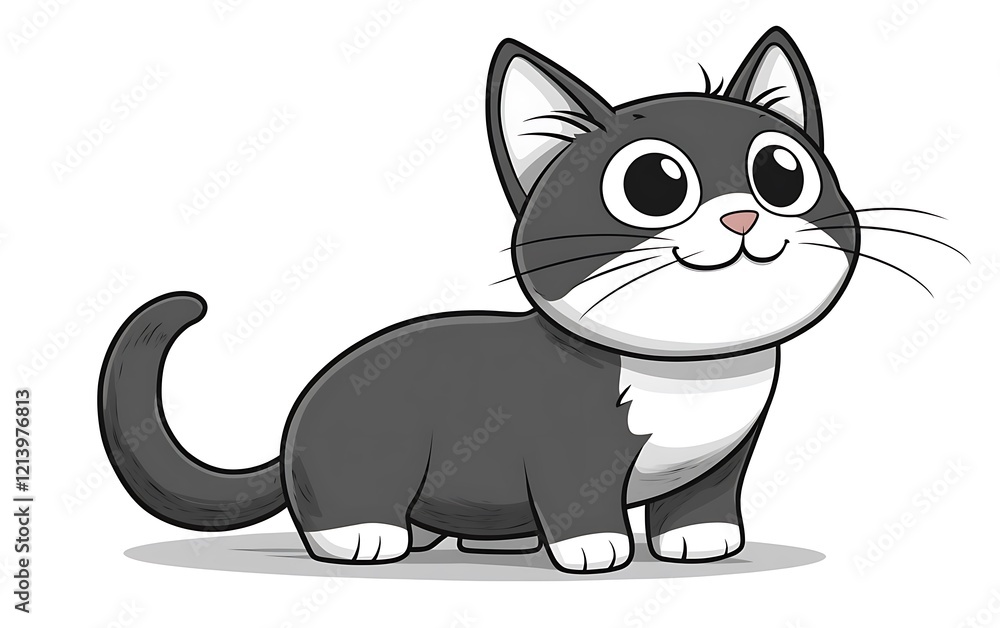 Obraz premium Cartoon Cat Standing, Looking Up, Adorable Design, for Children's Book, Educational Materials