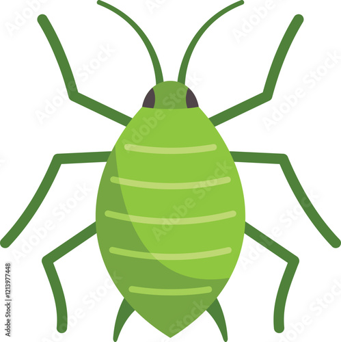 Green aphid bug, garden insect pest with long legs and antennae