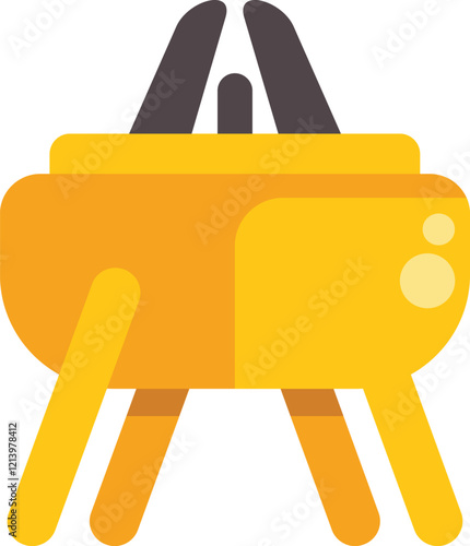 Yellow pommel horse standing on white background, professional gymnastic equipment for training and competition