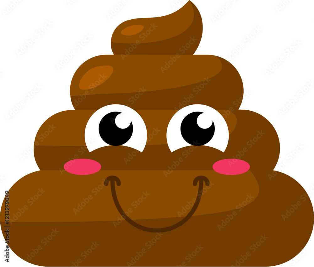 Brown shy embarrassed Emoji poop with big smile. Design element for reaction in social media. Funny icon. Simple cartoon vector element isolated on white background Brown shy embarrassed Emoji poop with big smile. Design element for reaction in social media. Funny icon. Simple cartoon vector element isolated on white background