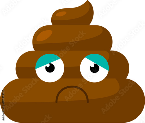 Brown disappointed Emoji poop with ready to cry face. Design element for reaction in social media. Funny icon. Simple cartoon vector element isolated on white background