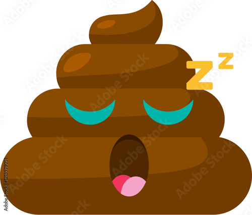 Brown sleeping bored Emoji poop with snoring open mouth. Design element for reaction in social media. Funny icon. Simple cartoon vector element isolated on white background
