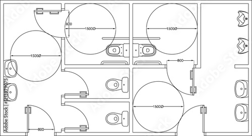 vector illustration design drawing site plan layout interior public toilet movement for disabled people.eps