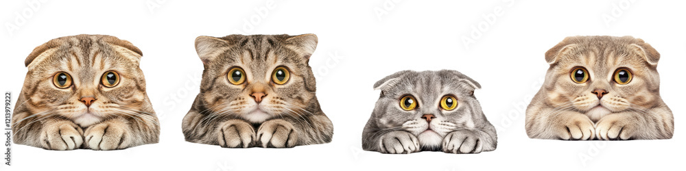 Resting cats with expressive eyes, showcasing their adorable features, isolated on transparent background. Resting cats with expressive eyes, showcasing their adorable features, isolated on transparent background.