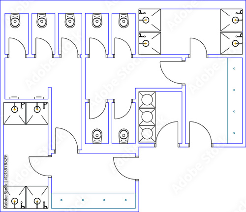 vector illustration design drawing site plan layout interior of public toilet.eps