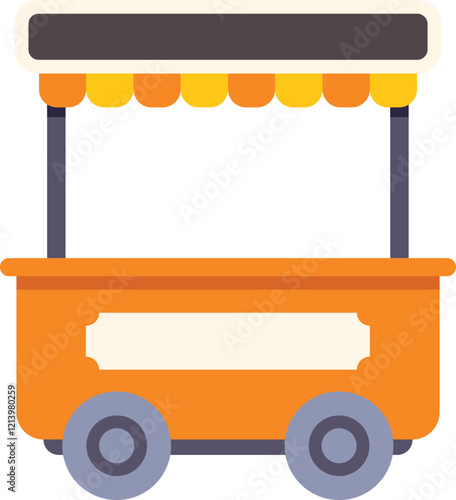 This colorful vector illustration shows an empty food cart, ready to welcome hungry customers