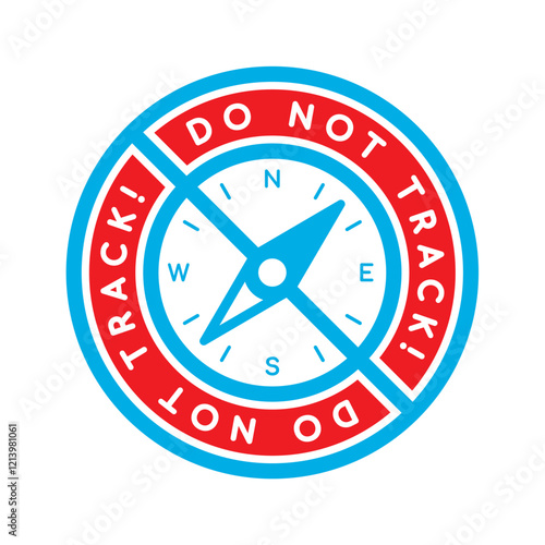 Vector symbol a blue circle with a red crossed out compass in the middle. Text "DO NOT TRACK". Isolated on white background