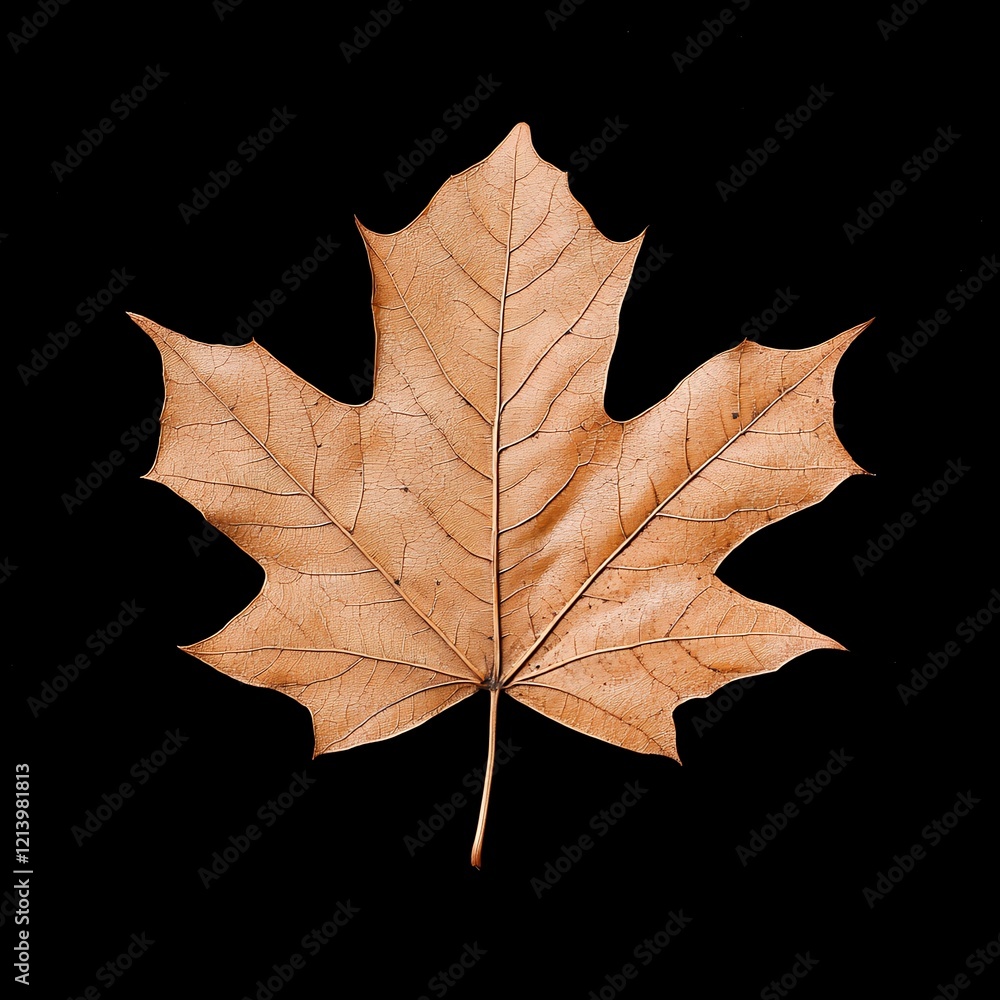 Obraz premium Intricate Details of a Dried Maple Leaf Against a Black Background