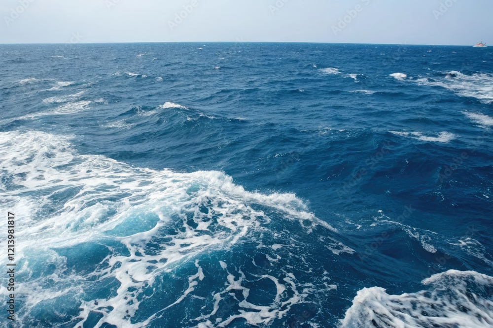 Fototapeta premium Deep blue sea water with foamy white waves, deep blue ocean, ocean waves, underwater scene, surf