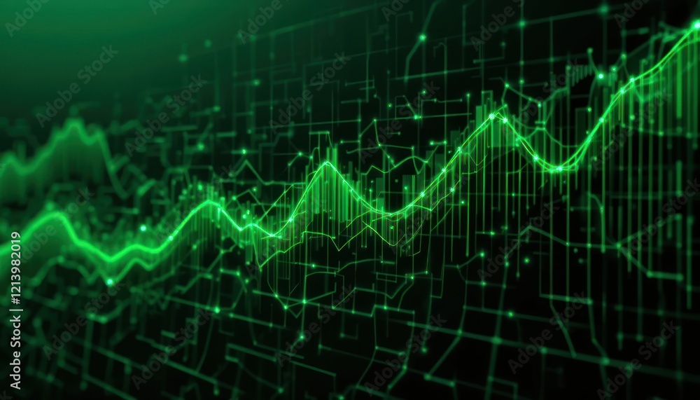 Digital green chart on circuit board background, showing growth Digital green chart on circuit board background, showing growth