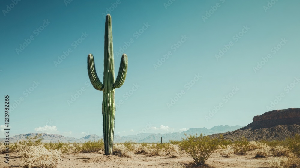 Saguaro Cactus Stands Tall In Desert Landscape Saguaro Cactus Stands Tall In Desert Landscape