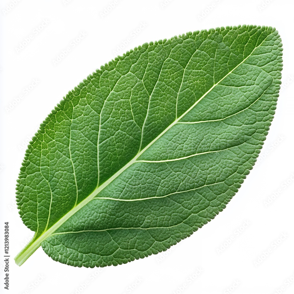 Obraz premium Detailed Close-up of a Single Sage Leaf Isolated on White Background