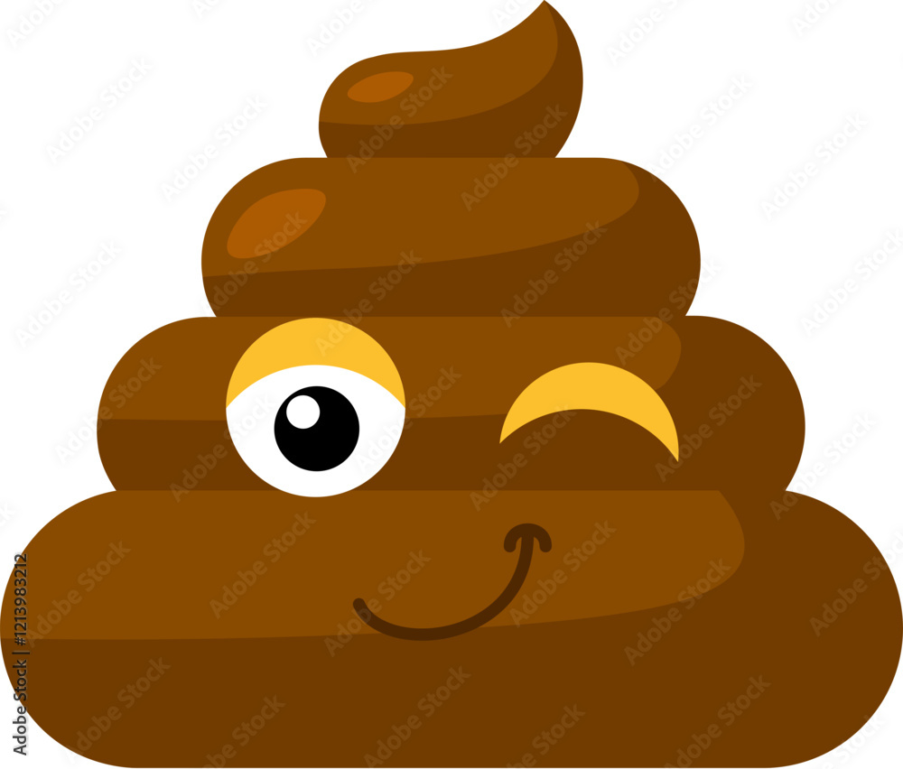 Obraz premium Brown mischievous, playful Emoji poop with winks an eye. Design element for reaction in social media. Funny icon. Simple cartoon vector element isolated on white background