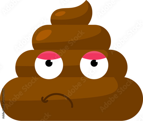 Brown dissatisfied Emoji poop with doubtful smirk face. Design element for reaction in social media. Funny icon. Simple cartoon vector element isolated on white background