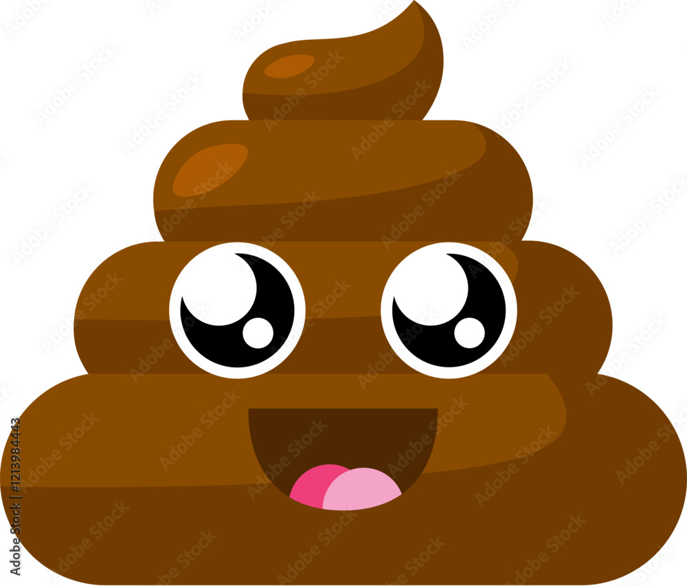 Brown happy Emoji poop with glowing eyes and open mouth in surprise. Design element for reaction in social media. Funny icon. Simple cartoon vector element isolated on white background Brown happy Emoji poop with glowing eyes and open mouth in surprise. Design element for reaction in social media. Funny icon. Simple cartoon vector element isolated on white background