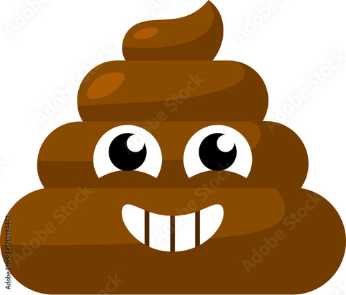 Brown smiling uncertainly Emoji poop with ingratiating smile. Design element for reaction in social media. Funny icon. Simple cartoon vector element isolated on white background