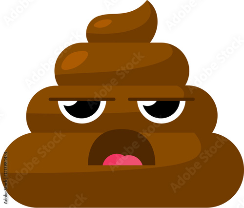Brown dissatisfied Emoji poop with frowning eyes. Design element for reaction in social media. Funny icon. Simple cartoon vector element isolated on white background