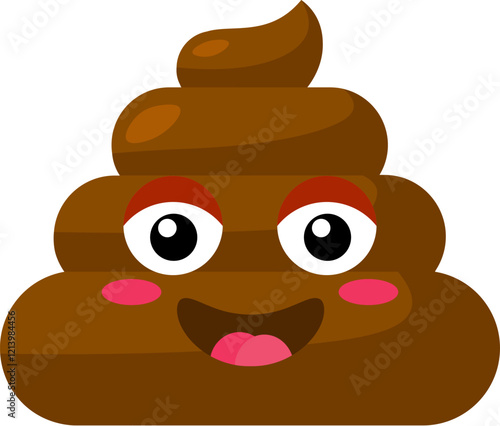 Brown blushing cheeks Emoji poop with embarrassed face. Design element for reaction in social media. Funny icon. Simple cartoon vector element isolated on white background