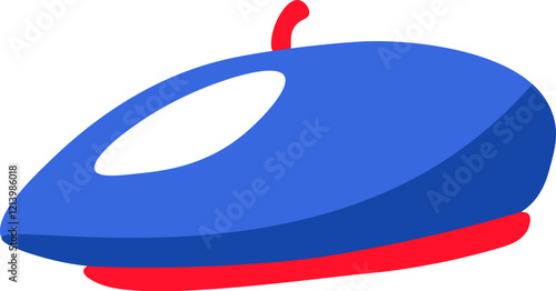 Beret hat national headdress in colors of France flag, meeting foreign guests. Traditional festive element, attributes of French flag day. Cartoon vector icon in national colors