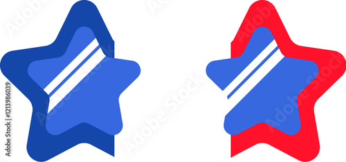 Souvenir star shaped eyeglass in colors of France flag, meeting foreign guests. Traditional festive accessory, attributes of French flag day. Cartoon vector icon in national colors