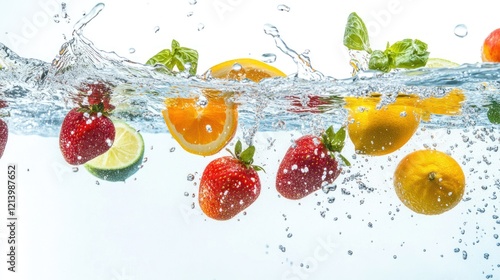 Water Splashing with Colorful Fruits