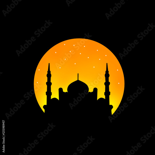 Ramadan background, mosque silhouette illustration, black color vector 