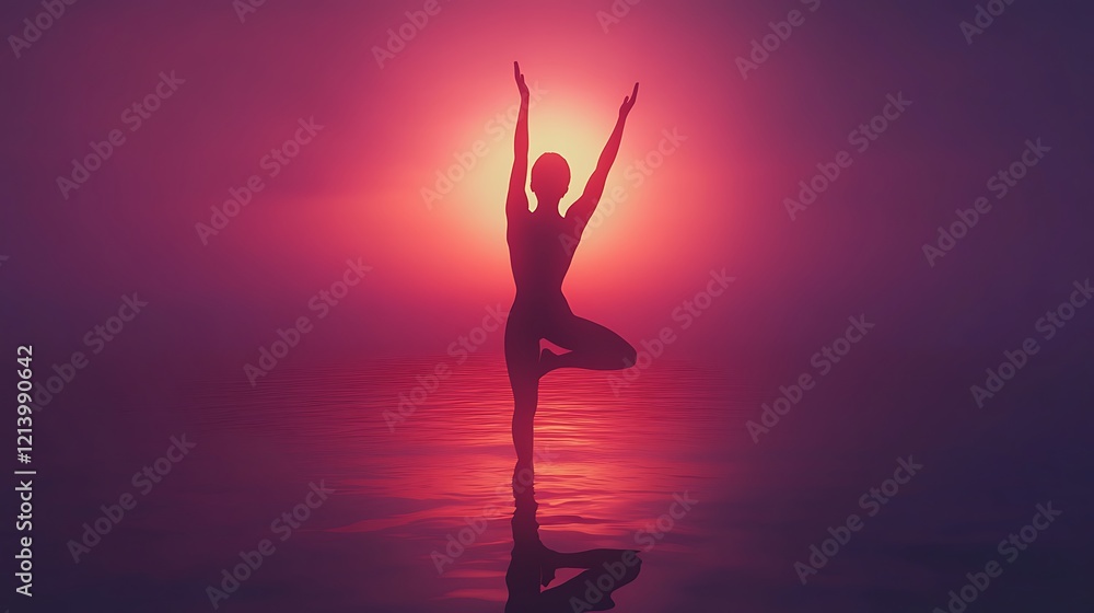 Yoga pose silhouette in front of a sunrise background Yoga pose silhouette in front of a sunrise background