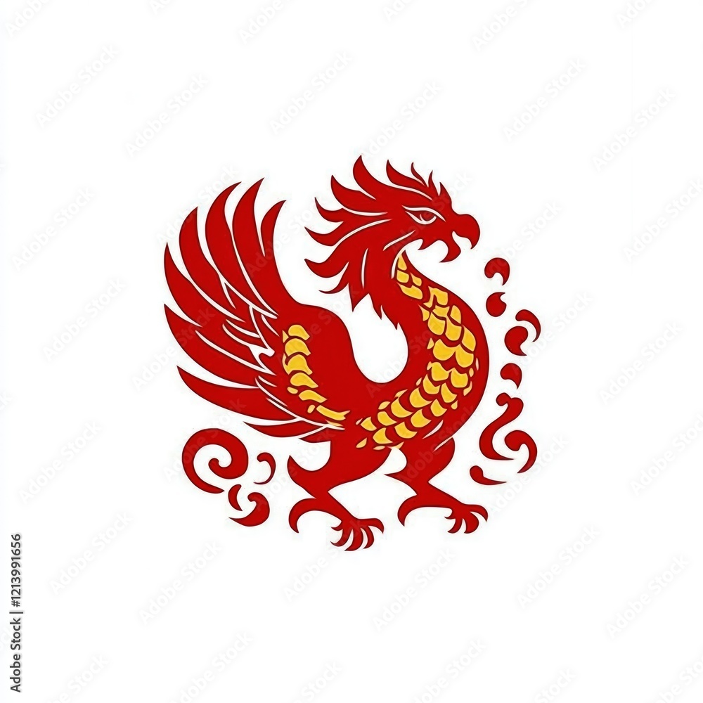 Obraz premium Red and Gold Stylized Phoenix Bird Design