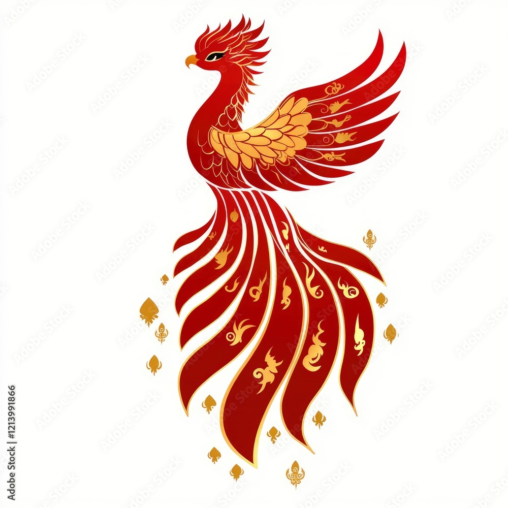 Ornate Red and Gold Phoenix Bird Design Ornate Red and Gold Phoenix Bird Design