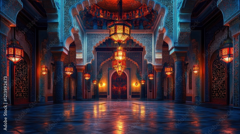 Obraz premium Illuminated Moorish Palace Hallway Interior Design
