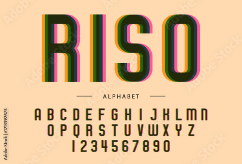 Alphabet letters in trendy risograph aesthetics, riso print effect