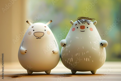 A pair of chubby white bears are excited and worried. Stock market bears on a plain background	