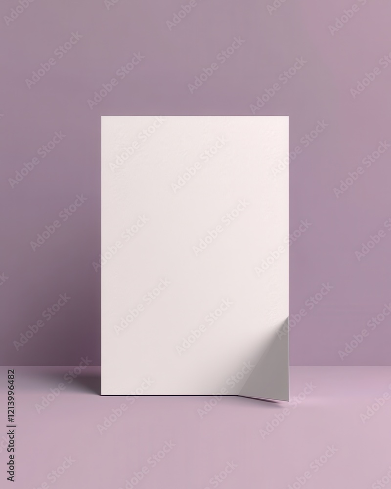 Fototapeta premium Minimalist White Paper Mockup with Curled Corner on Light Purple Background, 3D Rendering