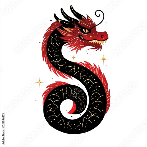 Wallpaper Mural Celestial Dragon Mythical Creature with Red and Black Scales and Golden Accents Torontodigital.ca