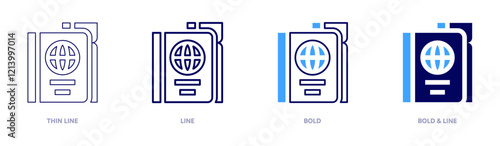 Passport damage icon in 4 different styles. Thin Line, Line, Bold, and Bold Line. Duotone style. Editable stroke