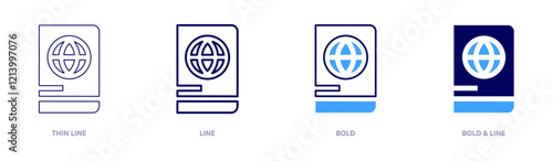 Passport documentation icon in 4 different styles. Thin Line, Line, Bold, and Bold Line. Duotone style. Editable stroke