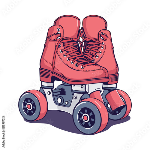 Pair of women's fashion ugly sneakers with big clunky sole. Side view of modern and trendy sports footwear. Colored flat vector illustration of stylish footgear isolated on white background