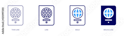 Passport expiry icon in 4 different styles. Thin Line, Line, Bold, and Bold Line. Duotone style. Editable stroke