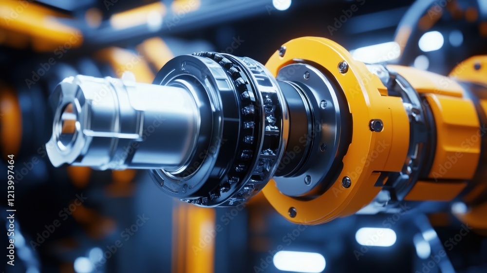 Obraz premium Closeup Of Industrial Robotic Arm Gear System