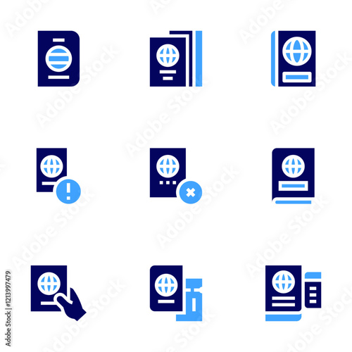 Passport icon set. Bold style. Duotone colors. passport, deportation