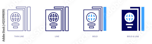 Passport signature icon in 4 different styles. Thin Line, Line, Bold, and Bold Line. Duotone style. Editable stroke
