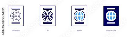 Passport urgent icon in 4 different styles. Thin Line, Line, Bold, and Bold Line. Duotone style. Editable stroke