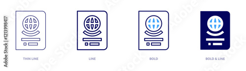 Passport visa stamping icon in 4 different styles. Thin Line, Line, Bold, and Bold Line. Duotone style. Editable stroke
