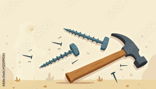 Friendly Construction Worker Surrounded by Tools in Playful Cartoon Style