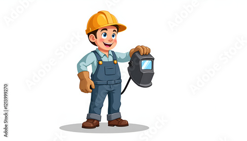 Cheerful Young Welder in Vibrant Cartoon Style with Safety Gear