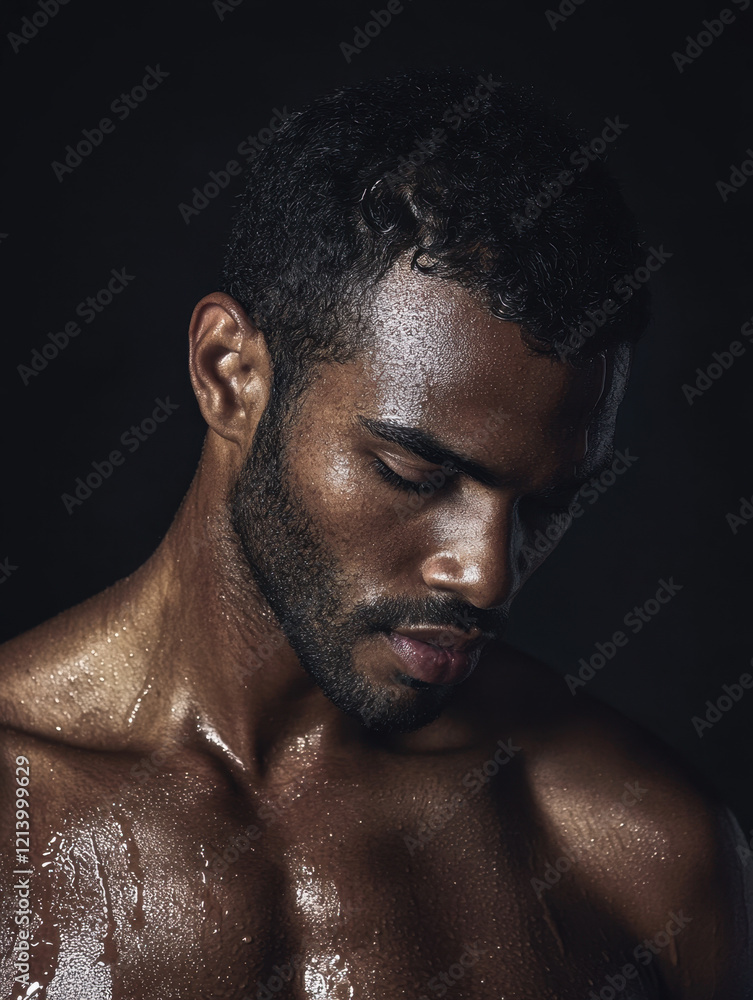 Man after workout with sweat on black background Man after workout with sweat on black background