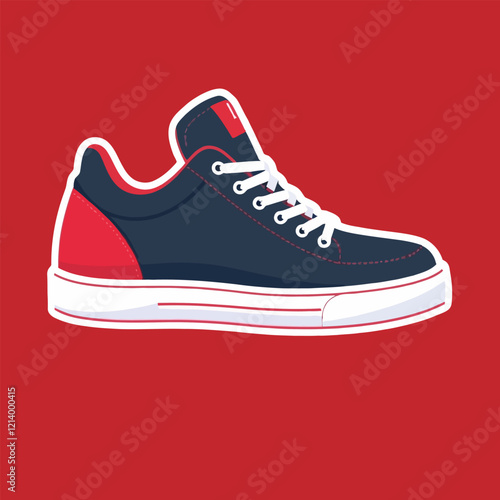 Pair of women's fashion ugly sneakers with big clunky sole. Side view of modern and trendy sports footwear. Colored flat vector illustration of stylish footgear isolated on white background