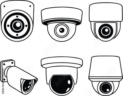 Collection of Security Camera Designs in Outline Style
