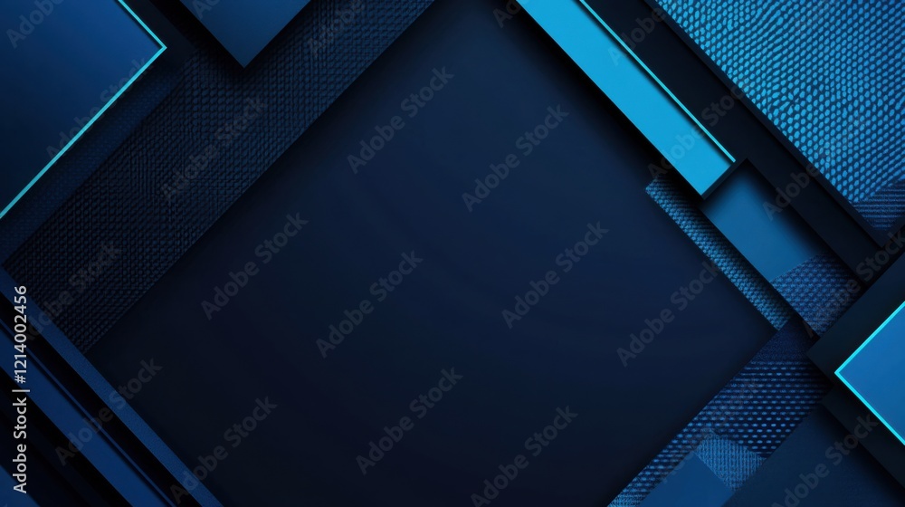 Obraz premium Trendy blue background with futuristic motifs. Featuring white space in the center for text. Modern dark wallpaper ideal for design and banners. Simple geometric modern wallpaper.