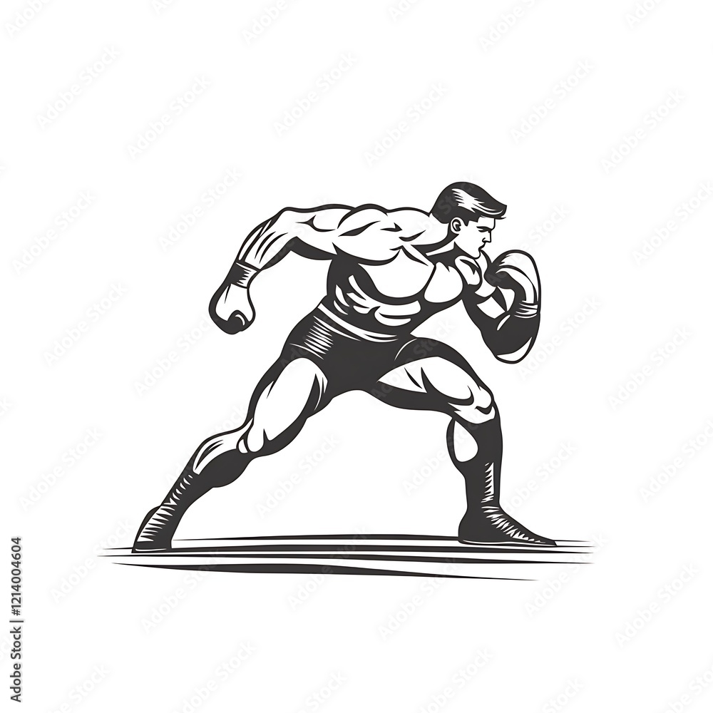 Fototapeta premium Powerful Boxer in Action, Silhouette Style, Sports Illustration, Graphic Design